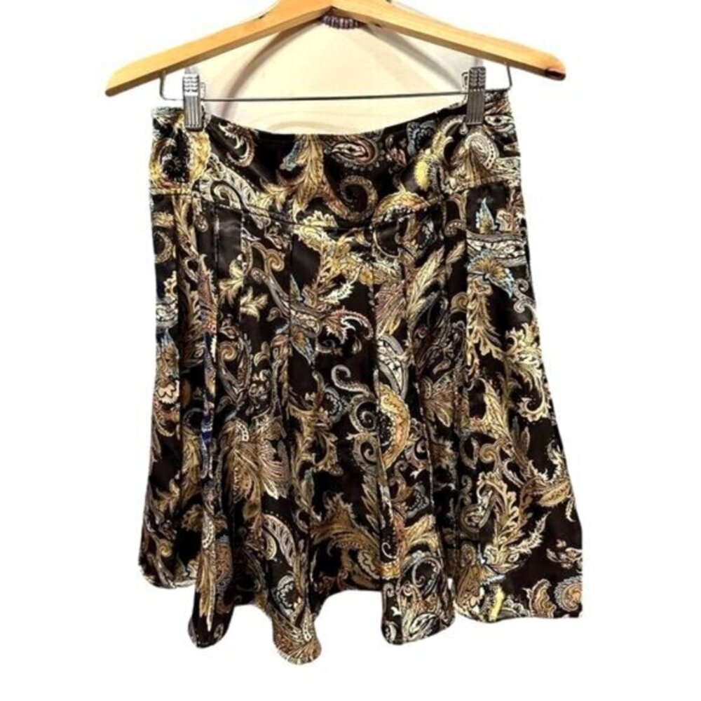 Worthington Womens Petite 10P Black Paisley Skirt 100% Polyester